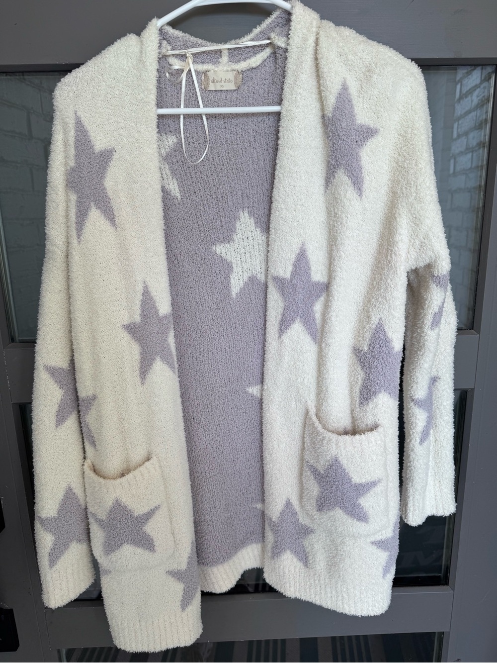 Altar'd State Cream Cardigan with Lavender Star Pattern